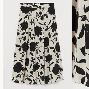Black & White Floral Printed Midi Skirt - Full Circle A-Line Bell Shape Skirt